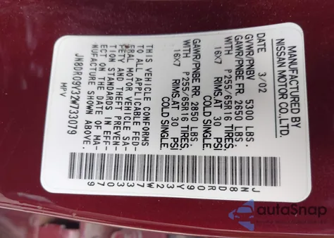 2002 Nissan Pathfinder Se z USA, uszkodzony, nr VIN JN8DR09Y32W733079